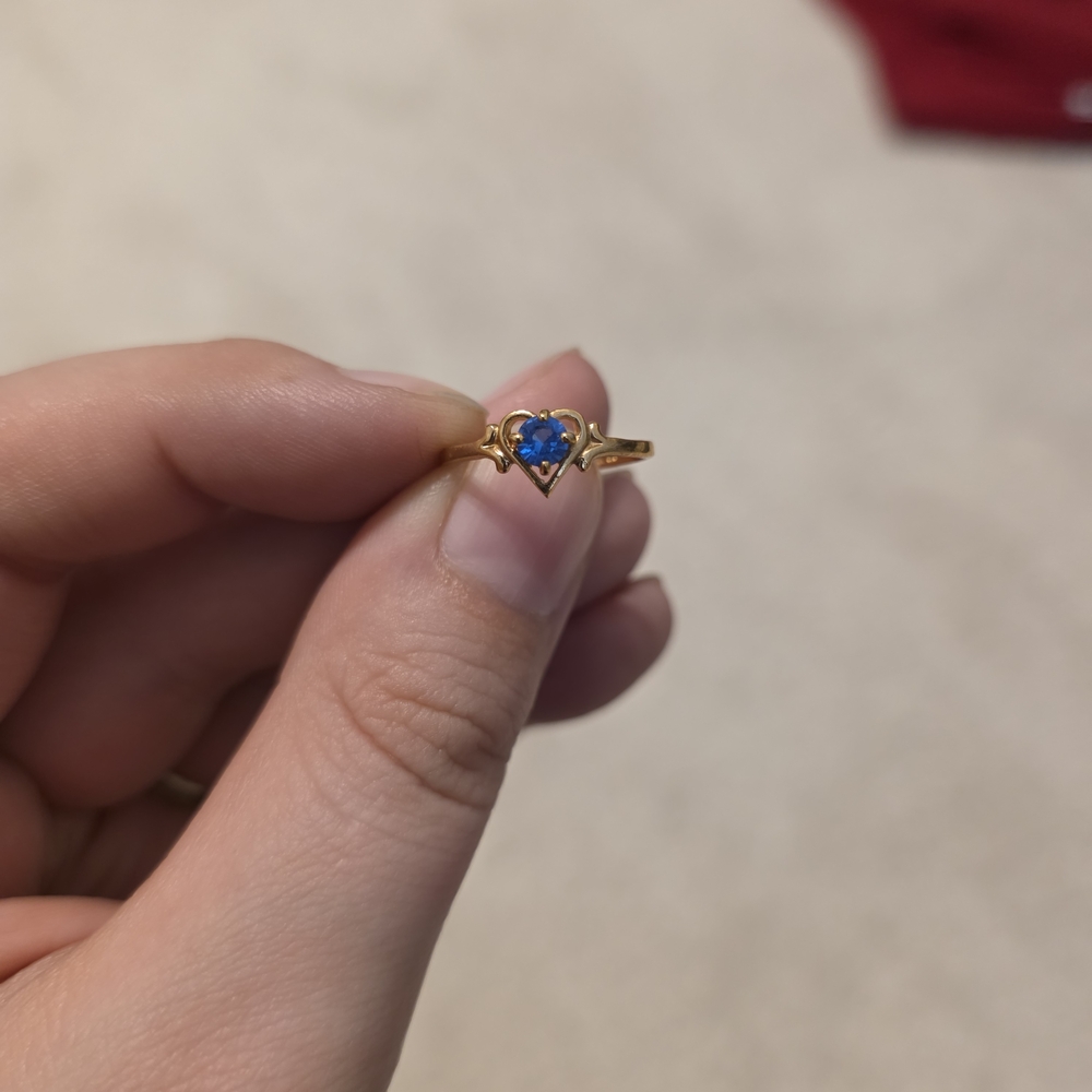 Gold Ring with Blue Heart Stone